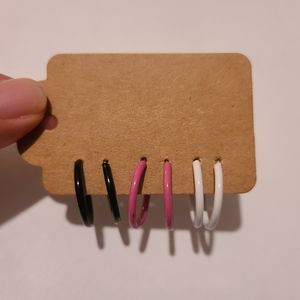 Mini Hoops Earrings Set of 3 - Black, Hot Pink, White